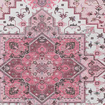 9' X 12' Pink Ivory And Gray Oriental Washable Indoor Outdoor Area Rug