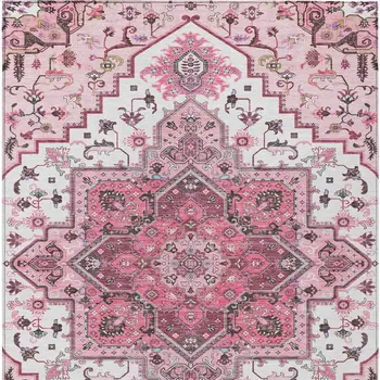 10' X 14' Pink Ivory And Gray Oriental Washable Indoor Outdoor Area Rug