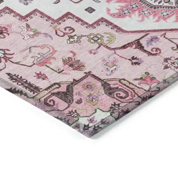 10' X 14' Pink Ivory And Gray Oriental Washable Indoor Outdoor Area Rug
