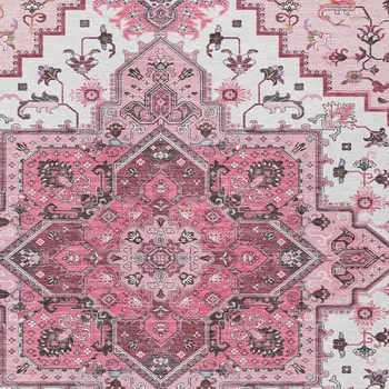10' X 14' Pink Ivory And Gray Oriental Washable Indoor Outdoor Area Rug