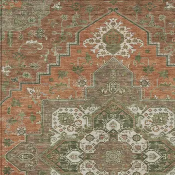 3' X 5' Rust Green And Brown Oriental Washable Indoor Outdoor Area Rug