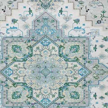 3' X 5' Silver Ivory And Green Oriental Washable Indoor Outdoor Area Rug
