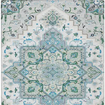 3' X 5' Silver Ivory And Green Oriental Washable Indoor Outdoor Area Rug