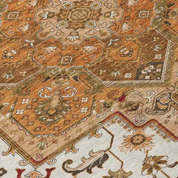8' Terra Cotta Beige And Brown Round Oriental Washable Indoor Outdoor Area Rug