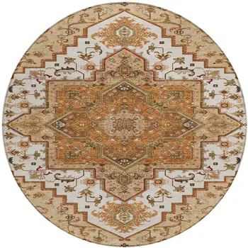 8' Terra Cotta Beige And Brown Round Oriental Washable Indoor Outdoor Area Rug