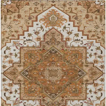 8' X 10' Terra Cotta Beige And Brown Oriental Washable Indoor Outdoor Area Rug
