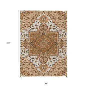 8' X 10' Terra Cotta Beige And Brown Oriental Washable Indoor Outdoor Area Rug