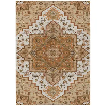 8' X 10' Terra Cotta Beige And Brown Oriental Washable Indoor Outdoor Area Rug