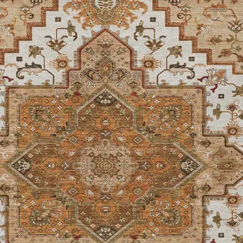 10' X 14' Terra Cotta Beige And Brown Oriental Washable Indoor Outdoor Area Rug