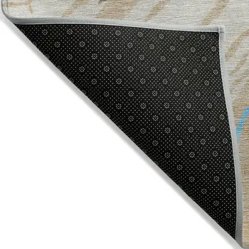 10' X 14' Beige Teal Blue And Ivory Abstract Washable Indoor Outdoor Area Rug