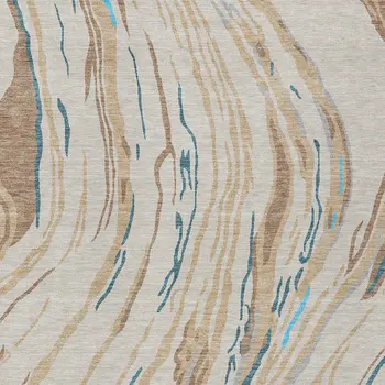 10' X 14' Beige Teal Blue And Ivory Abstract Washable Indoor Outdoor Area Rug