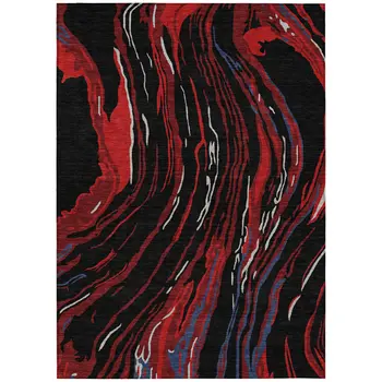 5' X 8' Black Red And Gray Abstract Washable Indoor Outdoor Area Rug