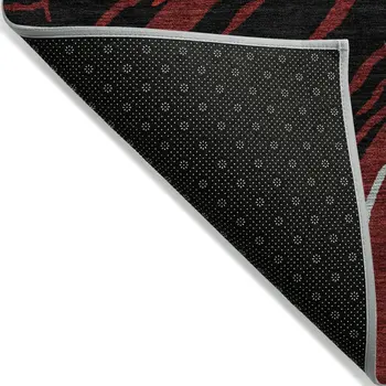 5' X 8' Black Red And Gray Abstract Washable Indoor Outdoor Area Rug