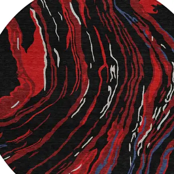 8' Black Red And Gray Round Abstract Washable Indoor Outdoor Area Rug