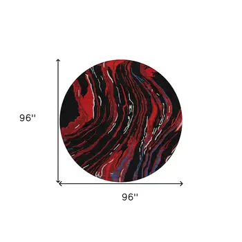 8' Black Red And Gray Round Abstract Washable Indoor Outdoor Area Rug