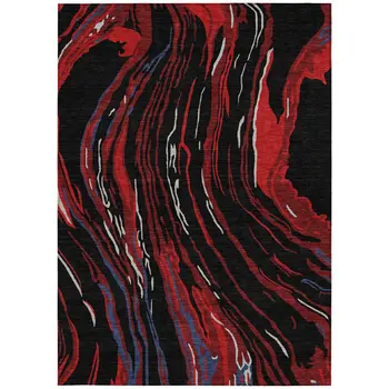 10' X 14' Black Red And Gray Abstract Washable Indoor Outdoor Area Rug