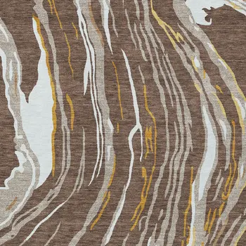 3' X 5' Brown Beige And Ivory Abstract Washable Indoor Outdoor Area Rug