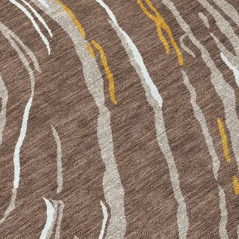 8' Brown Beige And Ivory Round Abstract Washable Indoor Outdoor Area Rug
