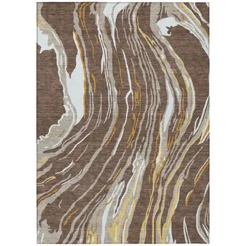 9' X 12' Brown Beige And Ivory Abstract Washable Indoor Outdoor Area Rug