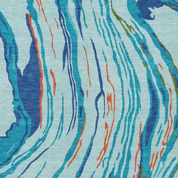 3' X 5' Blue Pink And Green Abstract Washable Indoor Outdoor Area Rug