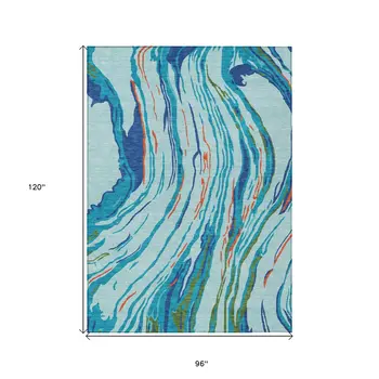 8' X 10' Blue Pink And Green Abstract Washable Indoor Outdoor Area Rug
