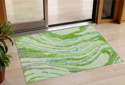 3' X 5' Green Teal Blue And Purple Abstract Washable Indoor Outdoor Area Rug