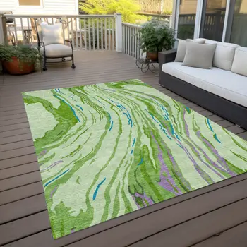 3' X 5' Green Teal Blue And Purple Abstract Washable Indoor Outdoor Area Rug
