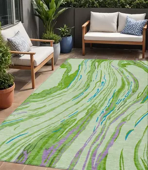 5' X 8' Green Teal Blue And Purple Abstract Washable Indoor Outdoor Area Rug