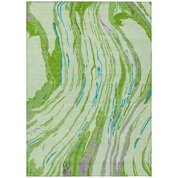 5' X 8' Green Teal Blue And Purple Abstract Washable Indoor Outdoor Area Rug