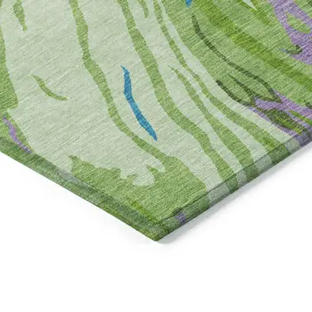 5' X 8' Green Teal Blue And Purple Abstract Washable Indoor Outdoor Area Rug