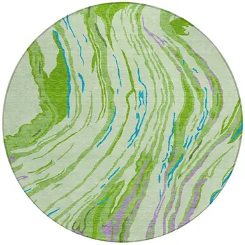8' Green Teal Blue And Purple Round Abstract Washable Indoor Outdoor Area Rug