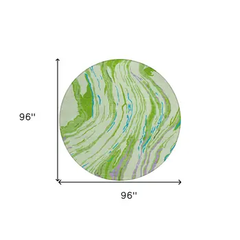 8' Green Teal Blue And Purple Round Abstract Washable Indoor Outdoor Area Rug