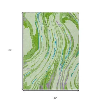 10' X 14' Green Teal Blue And Purple Abstract Washable Indoor Outdoor Area Rug