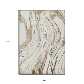 8' X 10' Ivory Beige And Brown Abstract Washable Indoor Outdoor Area Rug