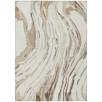 8' X 10' Ivory Beige And Brown Abstract Washable Indoor Outdoor Area Rug