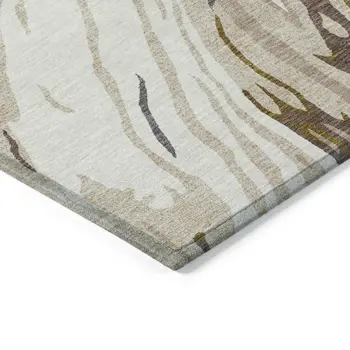 8' X 10' Ivory Beige And Brown Abstract Washable Indoor Outdoor Area Rug