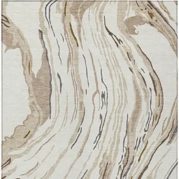 10' X 14' Ivory Beige And Brown Abstract Washable Indoor Outdoor Area Rug