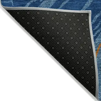 5' X 8' Navy Blue Gold And Copper Abstract Washable Indoor Outdoor Area Rug