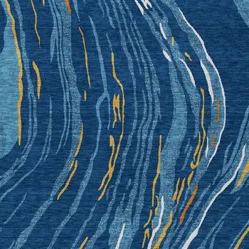5' X 8' Navy Blue Gold And Copper Abstract Washable Indoor Outdoor Area Rug