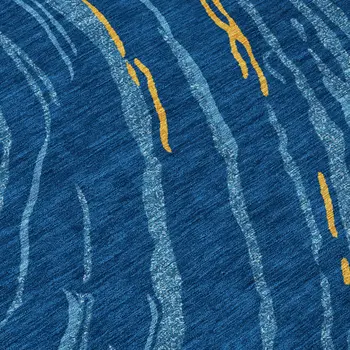 5' X 8' Navy Blue Gold And Copper Abstract Washable Indoor Outdoor Area Rug