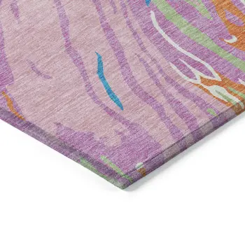 3' X 5' Pink Green And Teal Blue Abstract Washable Indoor Outdoor Area Rug