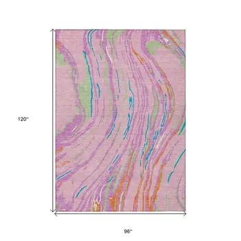 8' X 10' Pink Green And Teal Blue Abstract Washable Indoor Outdoor Area Rug