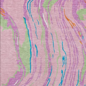 9' X 12' Pink Green And Teal Blue Abstract Washable Indoor Outdoor Area Rug