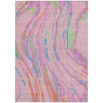 10' X 14' Pink Green And Teal Blue Abstract Washable Indoor Outdoor Area Rug