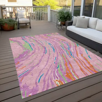 10' X 14' Pink Green And Teal Blue Abstract Washable Indoor Outdoor Area Rug