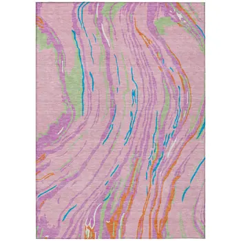 10' X 14' Pink Green And Teal Blue Abstract Washable Indoor Outdoor Area Rug