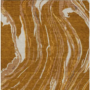 3' X 5' Brown Gold And Copper Abstract Washable Indoor Outdoor Area Rug