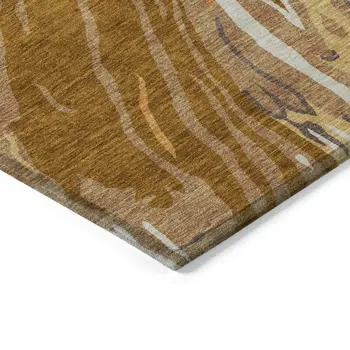 5' X 8' Brown Gold And Copper Abstract Washable Indoor Outdoor Area Rug