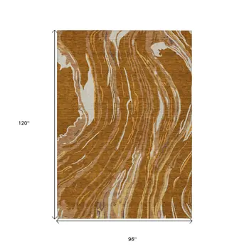 8' X 10' Brown Gold And Copper Abstract Washable Indoor Outdoor Area Rug