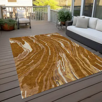 8' X 10' Brown Gold And Copper Abstract Washable Indoor Outdoor Area Rug